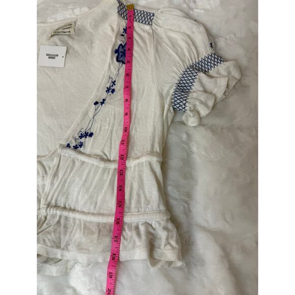 NWT Urban Outfitters Peasant Blouse Tie Front Blue Smocking / Embroidery Boho Sm - Picture 11 of 11